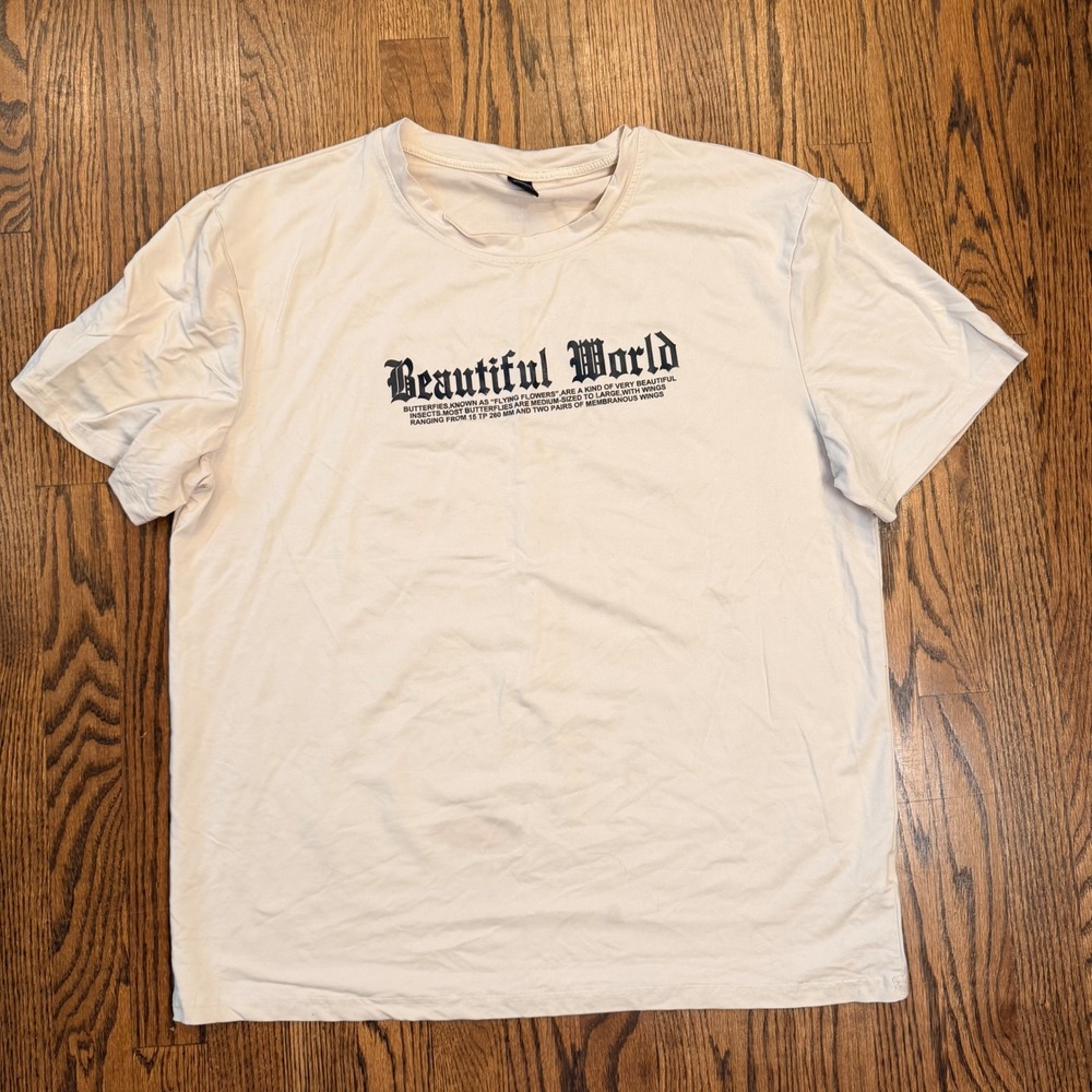 Romwe Beautiful World‎ Butterfly Graphic T-Shirt XL Cream Gothic Streetwear